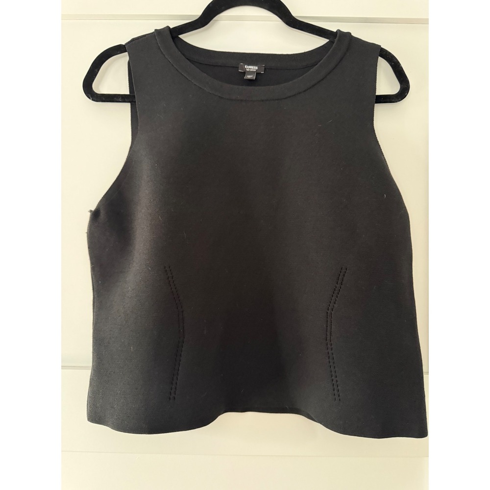 Express Body Contour Sleeveless Knit Top Black Crew Neck Cropped Tank XL